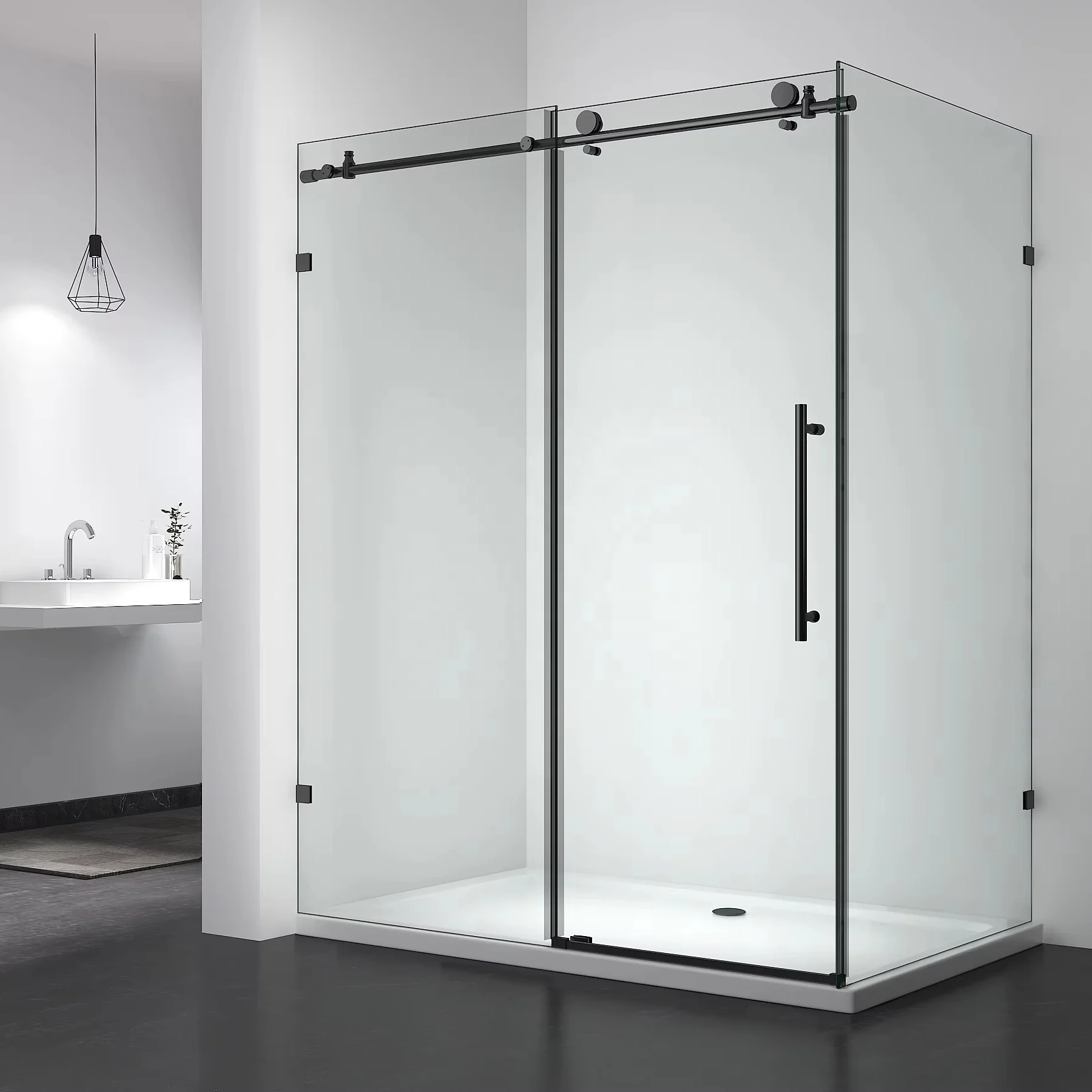 Exceed Good Quality Portable Tempered Glass Frameless Sliding Shower Door Bathroom Shower Door