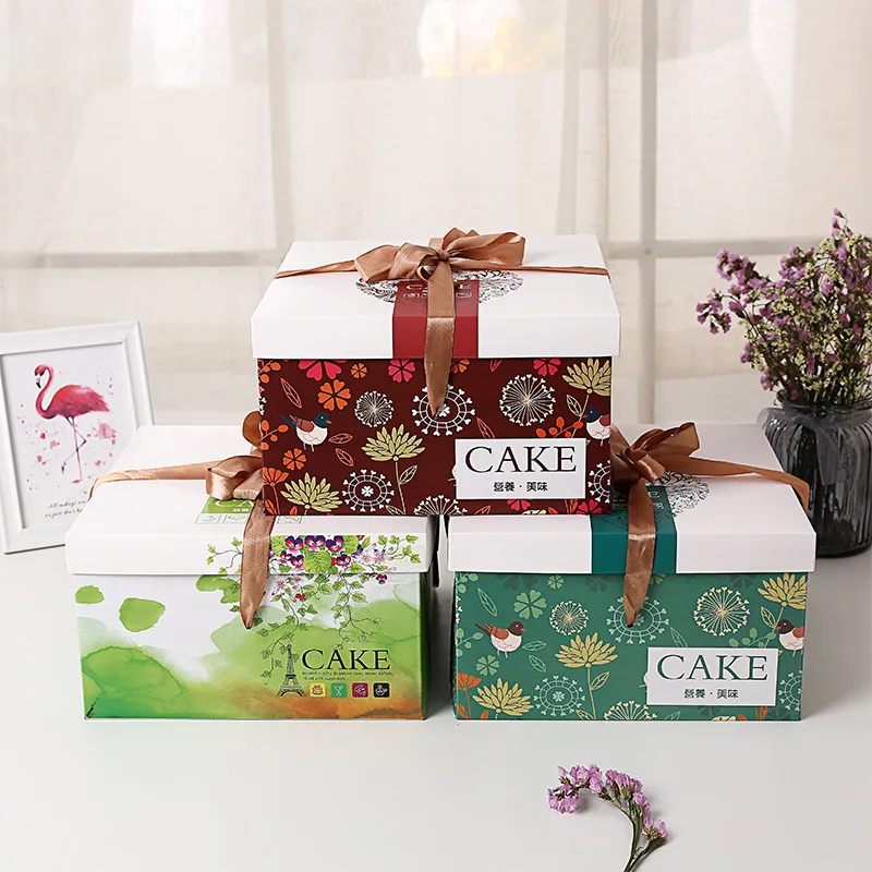 6 8 10 12 Inches Customized logo Food Grade Paper Cake Box square Cake Box with Handle Cake Boxes 12 X 12 X 6