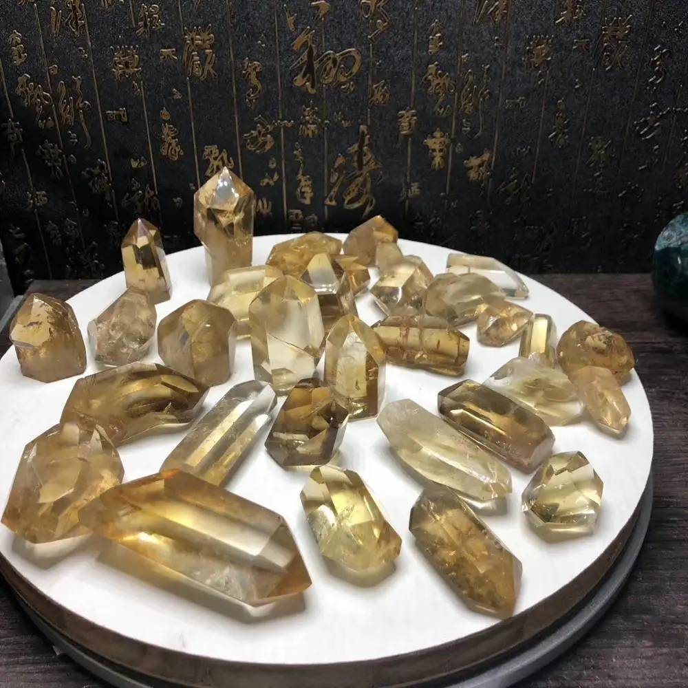 Natural Clear Citrine Crystal Obelisk Healing  Quartz Citrine Crystal Wand Point