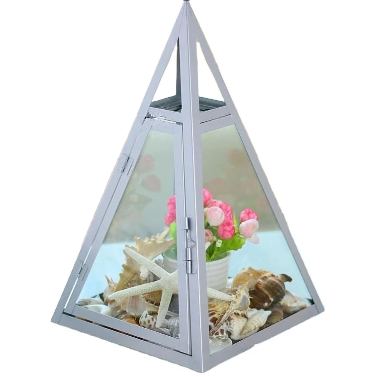 NEW Grey Pyramid Shape Metal and Glass Display Box Terrarium Geometric Wedding Centerpiece for Indoor Outdoor