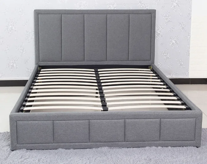 Grey fabric full bed frame with mesh soft head board and tail