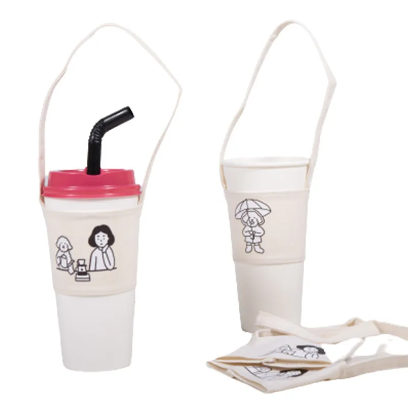 Custom Logo Leather Heat Insulation Milk tea cup set Holder Cover Coffee cup drink sleeve holder with Handle