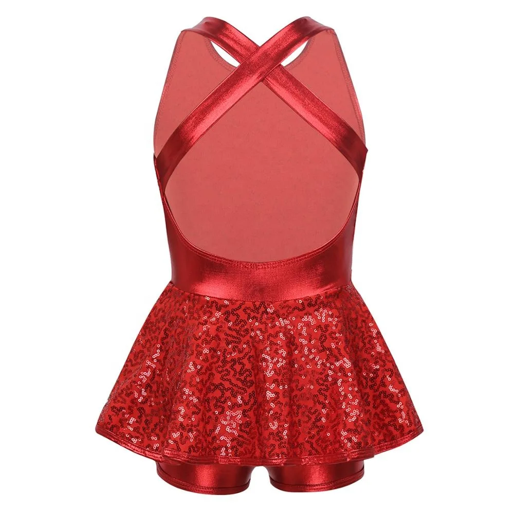 Kids Jazz Tap Ballet Dancewear Sleeveless Sequined Dresses Gymnastics Leotards Modern Dance Costumes Dancing Dress for Girls