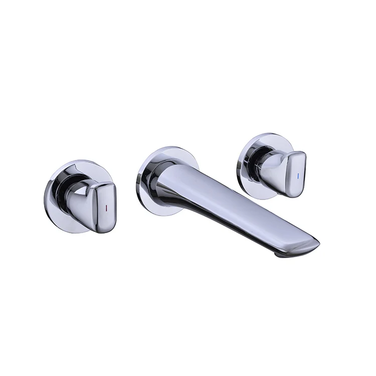 Double Handle Chrome Brass Concealed Bathroom Basin Faucet Wall Mounted Hot and Cold Water Mixer Wash Tap