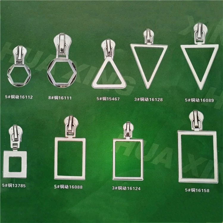 NO.3#5#8# circular round ring rectangle triangle auto lock metal zipper slider puller head pull parts for garment