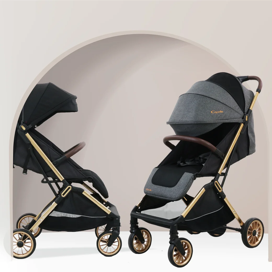 Hot Selling Lightweight Textured Gray X9 Stylish Stroller With Full Sunshade For New Born Baby