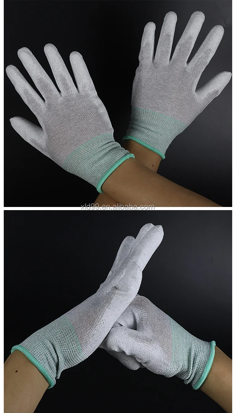 esd-safe nylon knit gloves esd pu palm glove esd protection Nylon Carbon PU Palm Coated Gloves