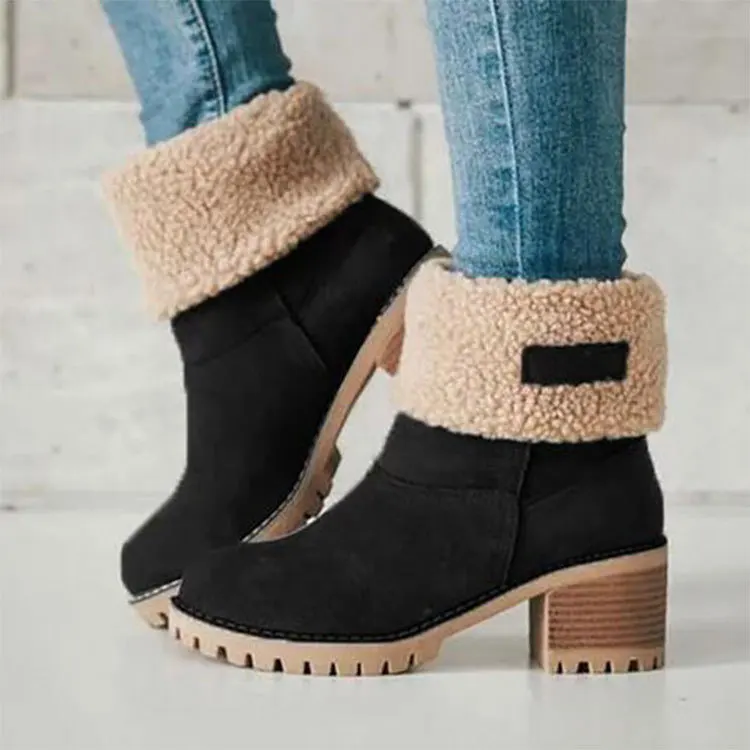 Free Shipping Sherpa Boots Martin Boots Snow Boots Large Antiskid Warm Middle Tube Thick Heel Can Be Worn With Flanging