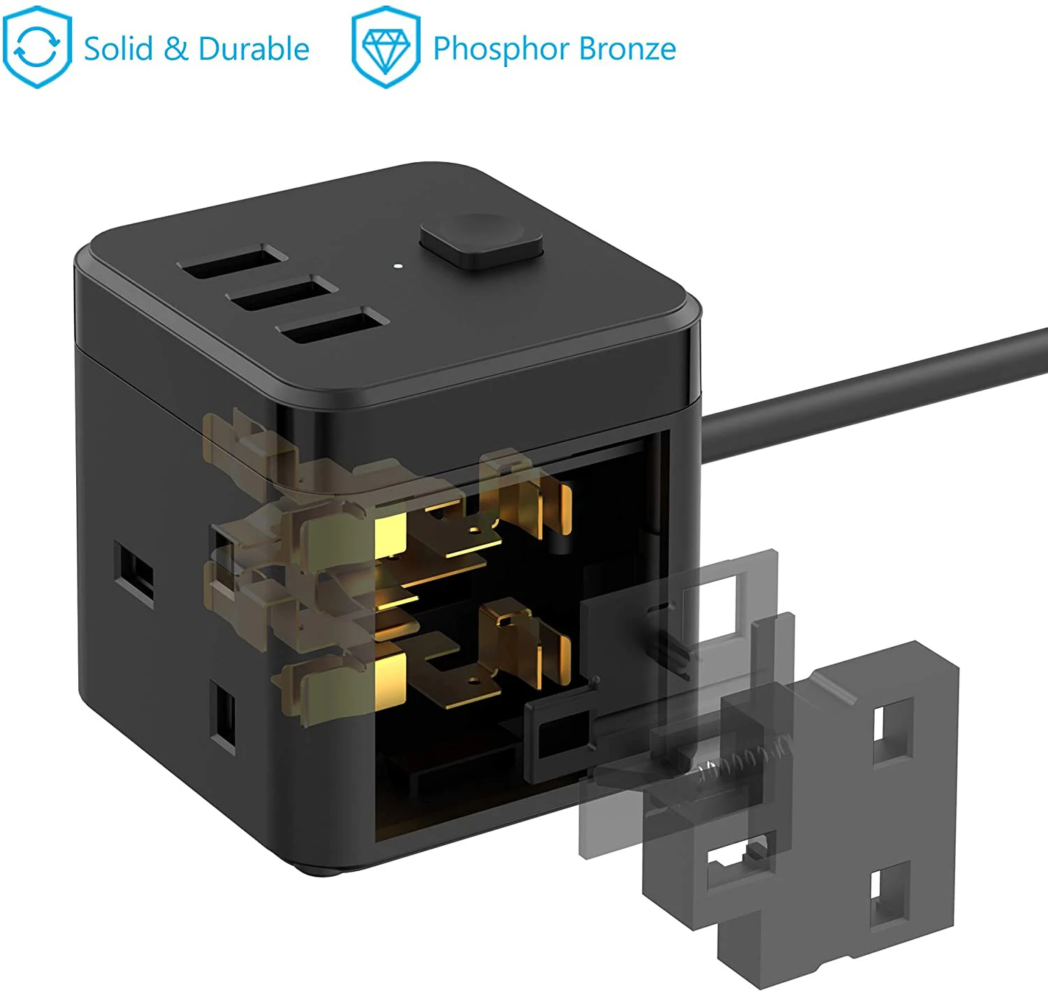 Power Strip with USB/Cube Power Strip 3 Way Socket 3 USB 5V 3.1A Multiple Socket with USB Short Circuit Protection