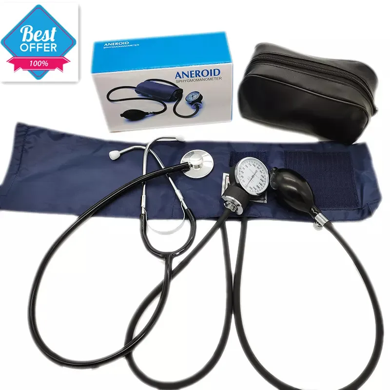 Manual Aneroid Sphygmomanometer Blood Pressure Monitor Meter Tonometer Cuff Measure Device With Stethoscope Home Medical