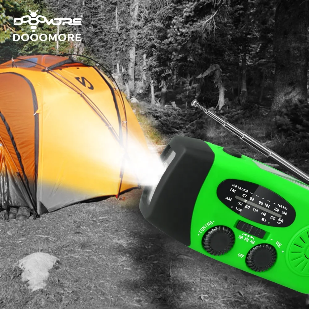 Dooomore emergency weather solar light indoor with radio foldable led rechargeable searchlight am fm portable radio