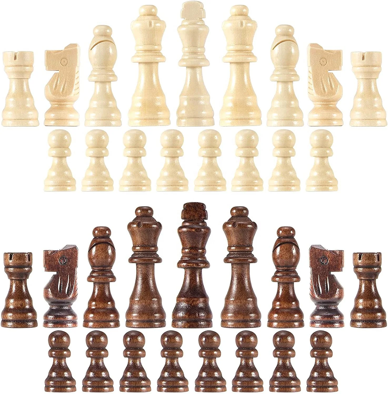 32 Pieces Standard Tournamen Staunton Wood Chessmen Chess Game for Chessboard, Replacement of Missing  Wooden Chess Pieces Only