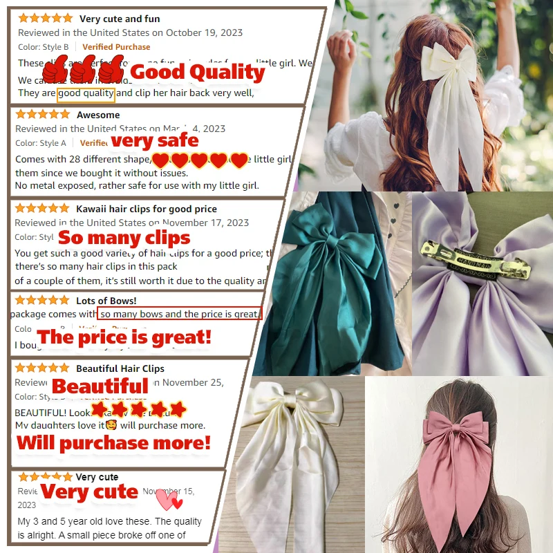 Silky Satin Long Tail mini solid color hair bows elastic hair bands for Girls Women