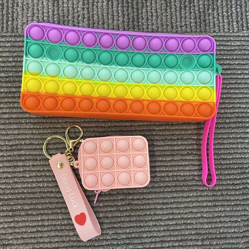 Easycosy wholesale Rainbow custom school Silicone decompression fidget toys pops it pencil case with puzzle bubble for
