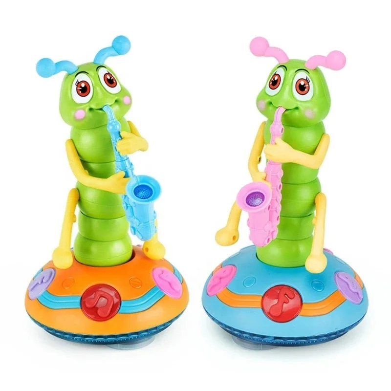 Electric universal walking dancing twisted caterpillar toy automatic obstacle avoidance saxophone worm toy with light and music