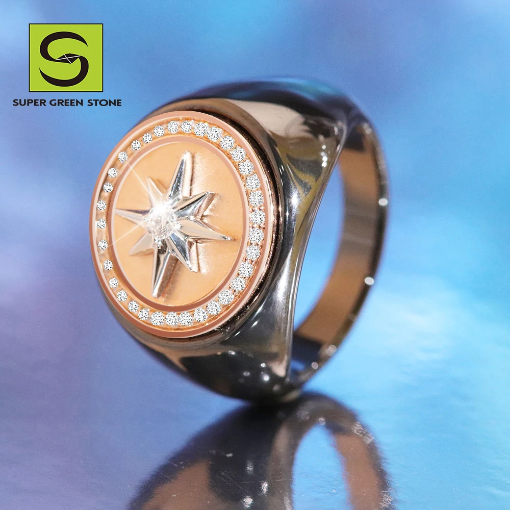 Dropshipping Jewelry Fashionable Hiphop Ceramic Rings Flowers Star Jewelry Rings Luxury 18K Gold Lab Diamond Ring