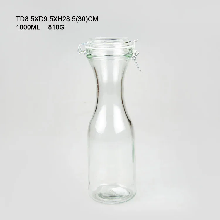 New Design 8oz 16oz 35oz Glass Bottle With Metal Clip for Water Milk Juice