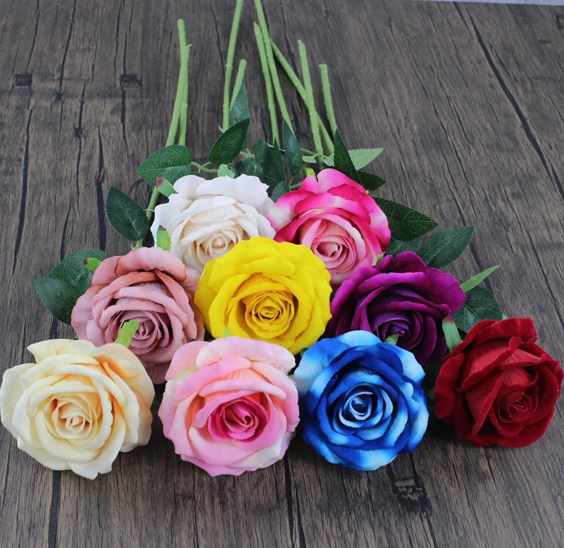 YOPIN-800 Decorative Flowers Artificial Roses Wedding Colorful Velvet Rose