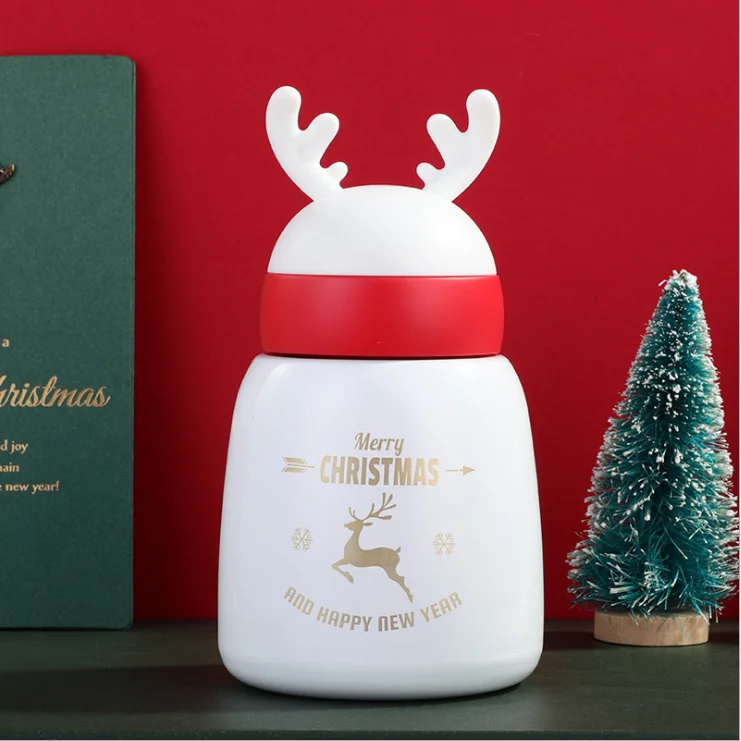 Big belly creative cute fun Christmas elk insulation Cup small cute pet antler water cup fall proof water bottle
