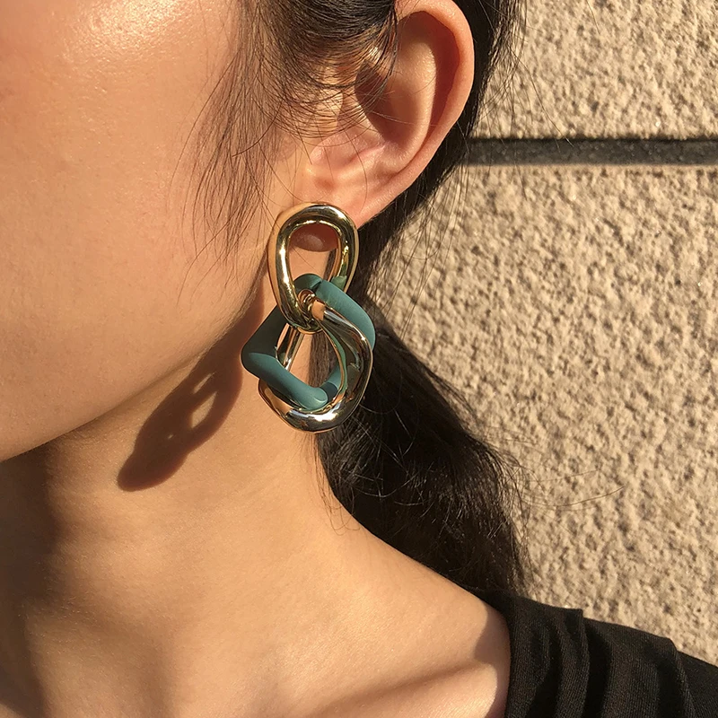 High quality fashion gold plated acrylic hoop earrings jewelry custom chunky chain link earrings for women