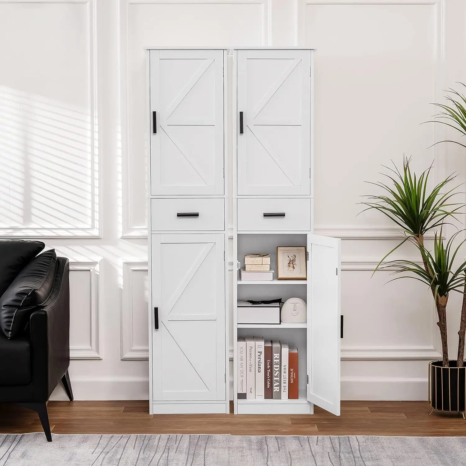 Tall Bathroom Cabinet Storage Cabinet with 6 Shelves & Drawer Narrow Storage Cabinet with Adjustable Shelves