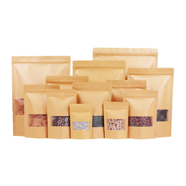 One Side Clear Transparent Kraft Paper Ziplock Stand Up Paper Pouch With Zipper Wholesale Price
