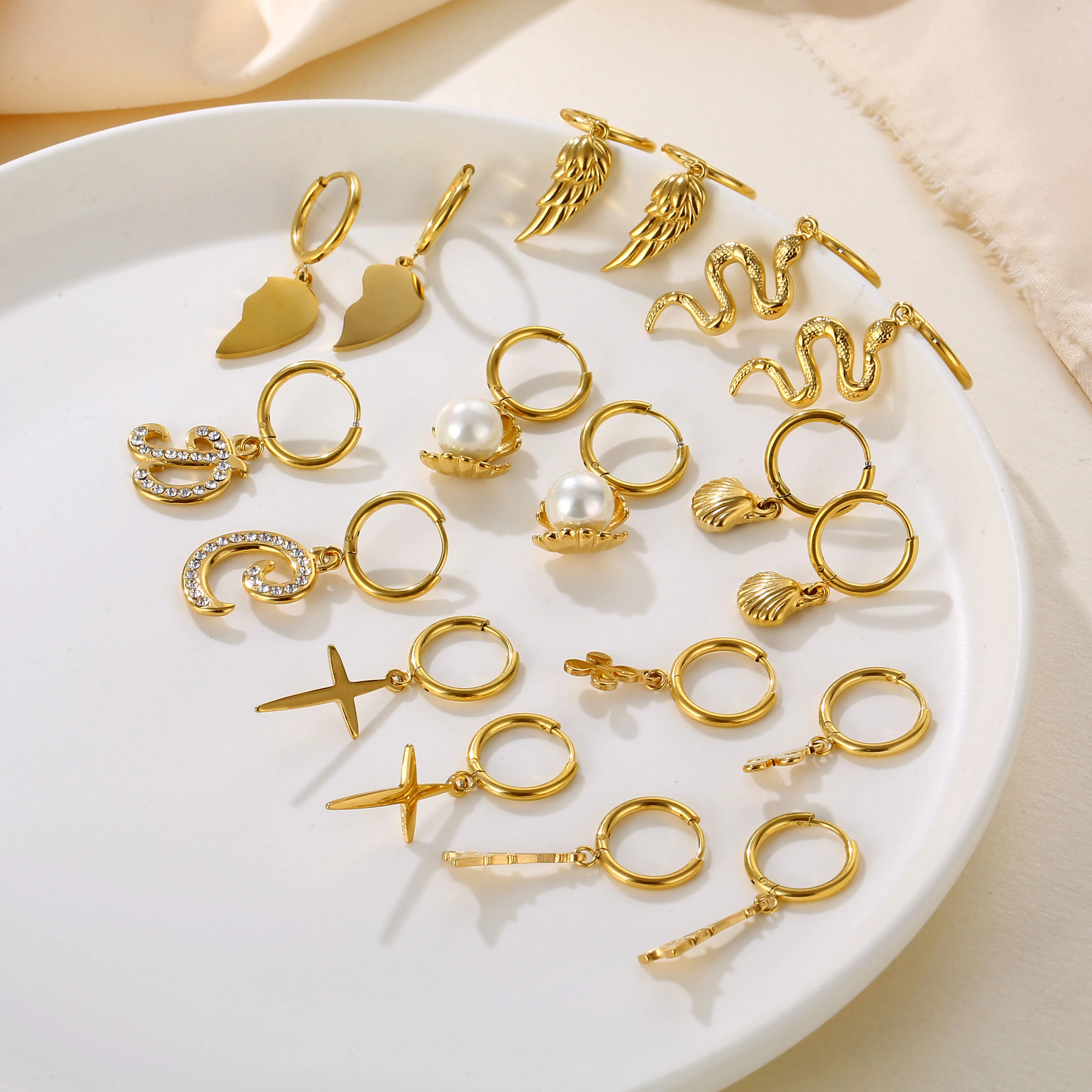 Stainless Steel Fine Jewelry Latest Design Luxury North Star Gold Hoop Earrings, Indian Cz Evil Eye Drop Earrings For Wedding