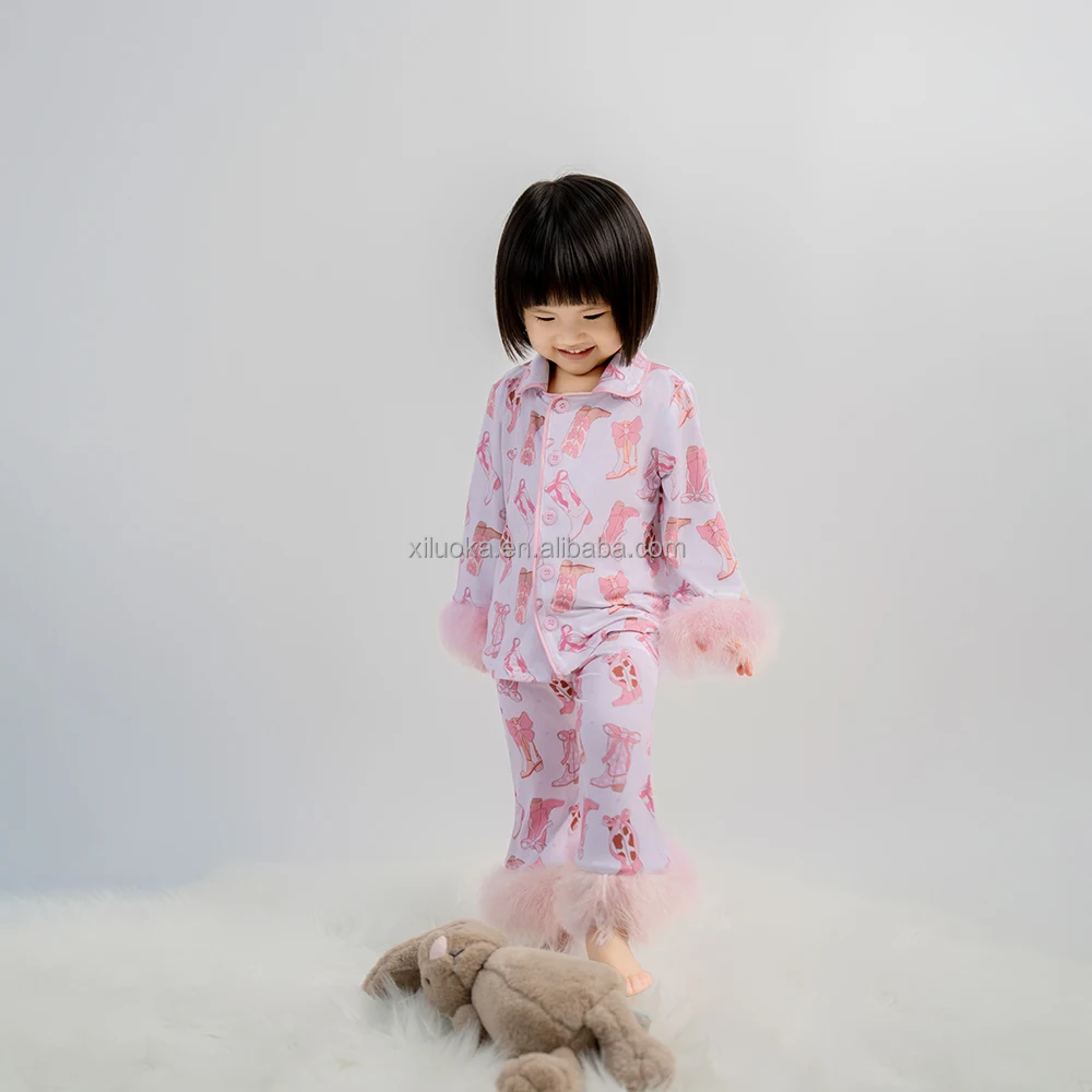 Custom Print Low Moq Bamboo Kids Clothes Family Matching Pajamas Long Sleeve Fall Winter Baby Girl Clothing Sets