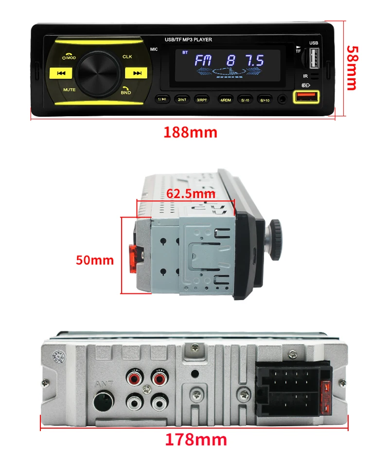 Single Din Auto Radio Stereo Universal Car MP3 Player BT//FM/USB/SD/AUX Color Light 1 Din MP3 Player