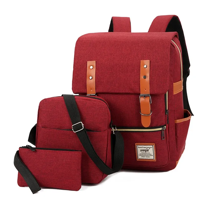 Wholesale Customization Korean Cute Canvas Double Backpack Set 3 in 1