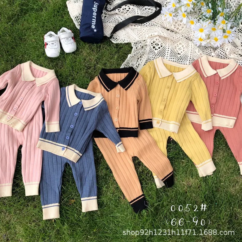 
2020 Spring and Autumn New Toddler Sweater Top Pants. Baby Knitted Cardigan Set 