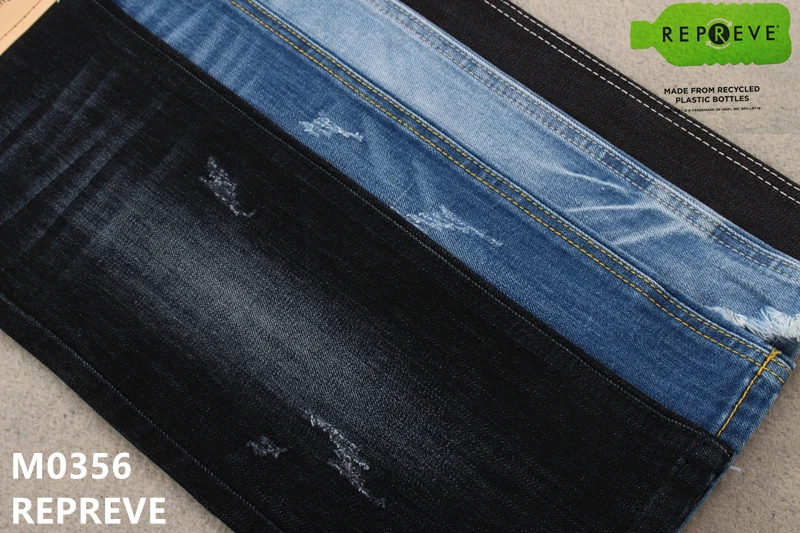 Recycled polyester unifi repreve material with slub denim fabric for man jeans