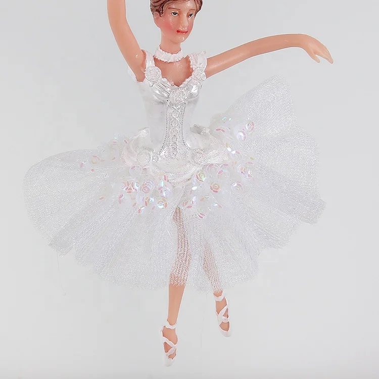 SOTE Handmade Xmas Hanging Decoration Ballerina Figurine Small Plastic Toys White Dress Ballerina Dancer For Christmas Ornaments