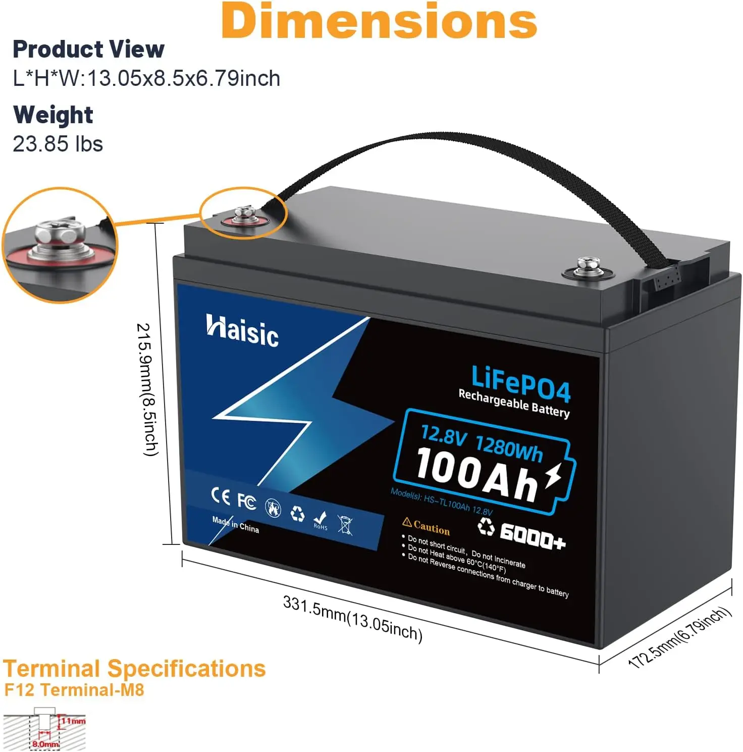 Haisic Deep Cycle fotovoltaic battery 6000 Cycles 12v 100ah Lifepo4 Battery 12v 100ah Camping