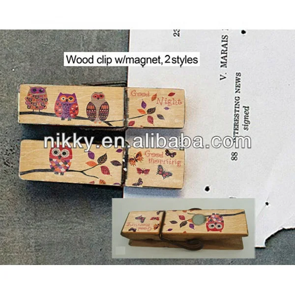 interesting owl promotional wooden clips,wooden clip magnet for decoration