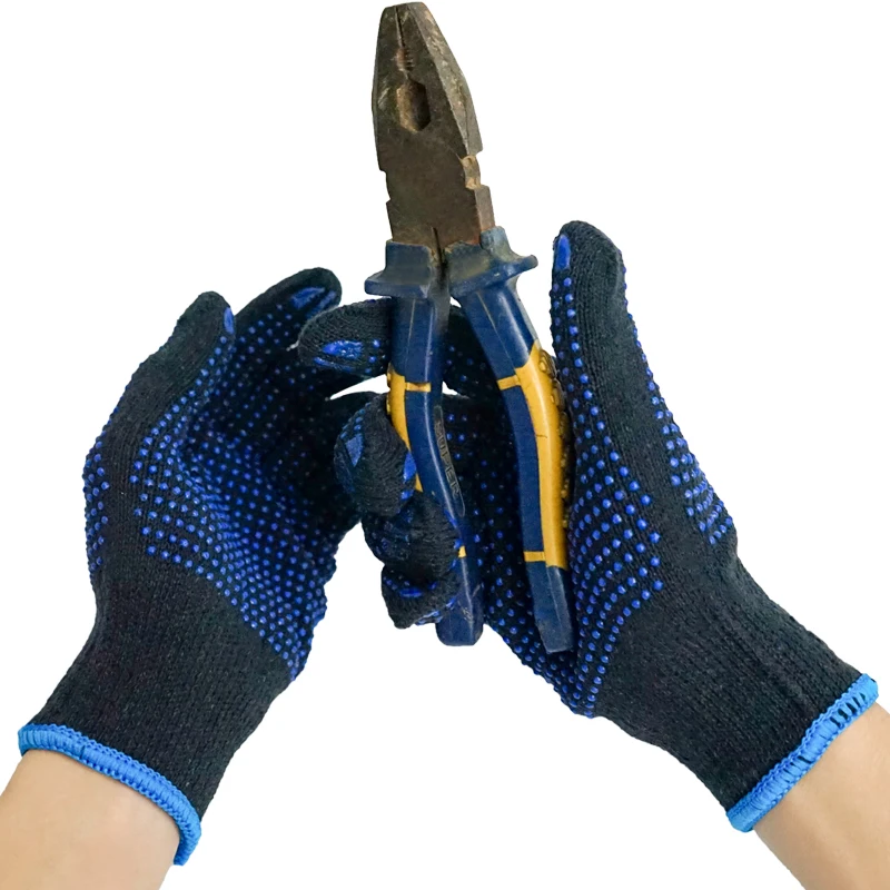 Fashion Knitted Funky Gloves PVC dotted knit cotton working gloves Black Cotton Knitted Gloves