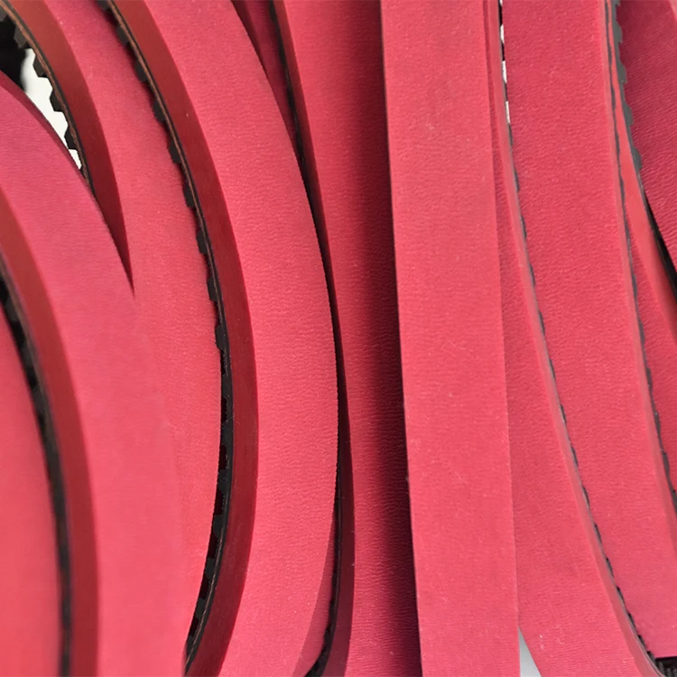 Professional customized high quality Seamless T10 red rubber coating timing belt for pulling filim machine