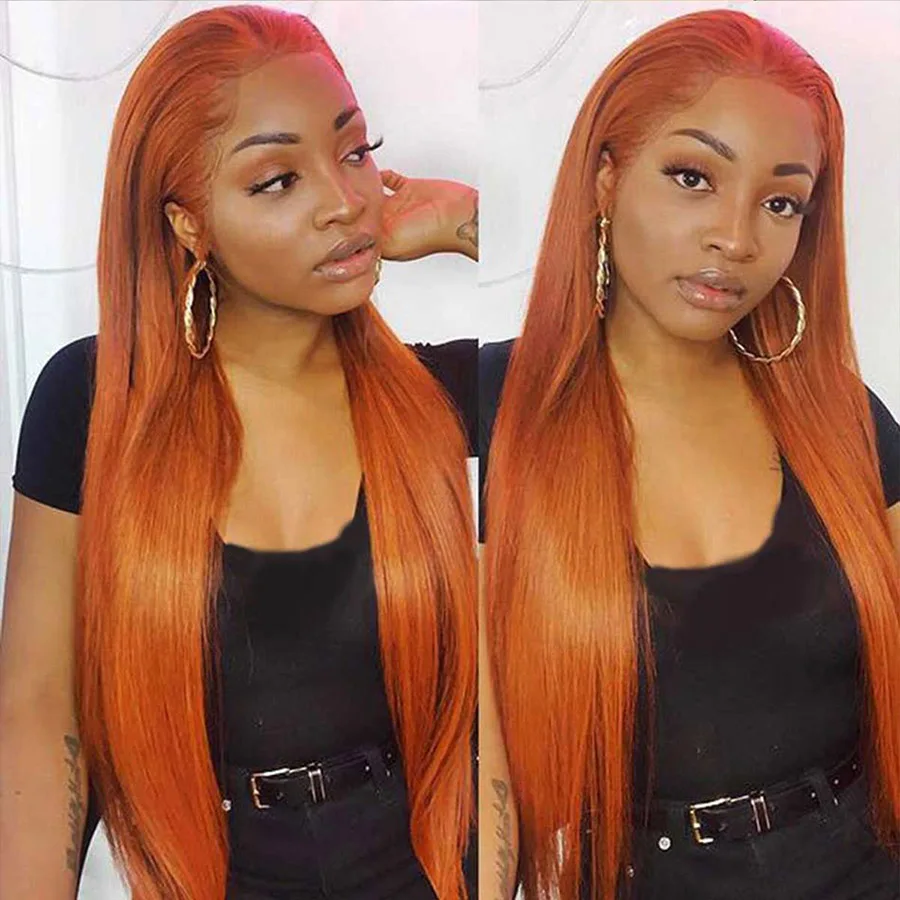 Orange Ginger Color 13x4 Lace Front Wig Straight Pre-Plucked 3D Dome Cap Human Hair Lace Wigs Wholesale