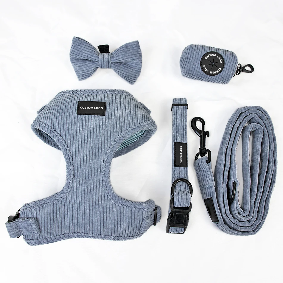 Soft velvet corduroy dog harness custom color pet harness vest and dog collar leash dog accessories