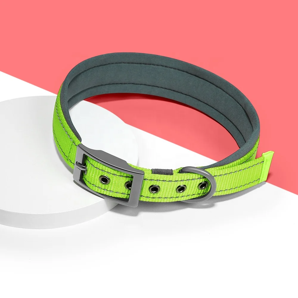 Manufacturer Wholesale  12 Colors Reflective  Pet Collars Wide Neoprene Padded Dog Collar with Durable Metal Belt Buckle