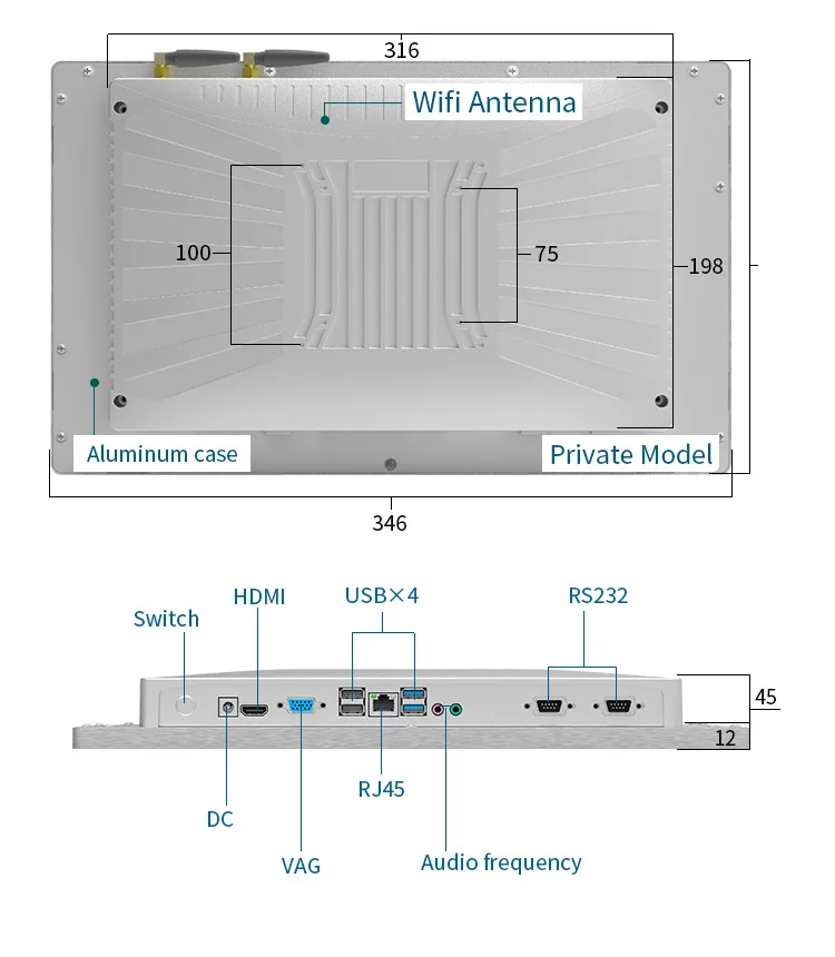 15.6 Inch Wall Mounted Fanless Industrial All-in-one Pc Computer Touch Screen Monitor Atm Order Kiosk Vending Machine