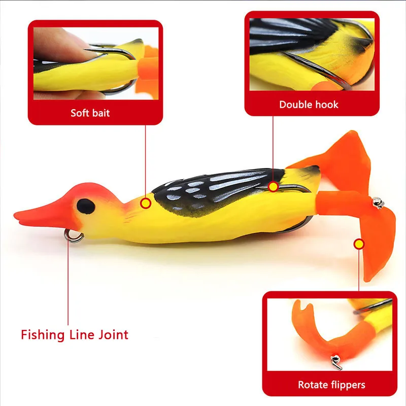 THORFORCE 9.5cm 12g Propeller Flipper Duck Rotating Tractor Soft Fishing Artificial Plastic Topwater Floating Lure Bait