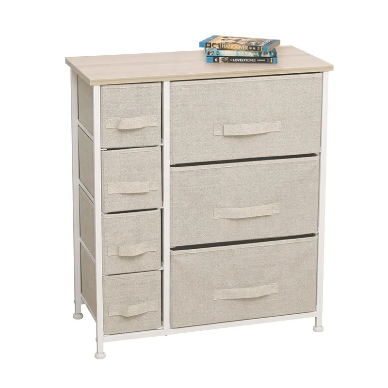 7 Drawer Chest Cabinet For Organize Clothes Easy Pull Wooden Top And Handles Adjustable Plastic Leg Fabric Dresser Drawers Chest