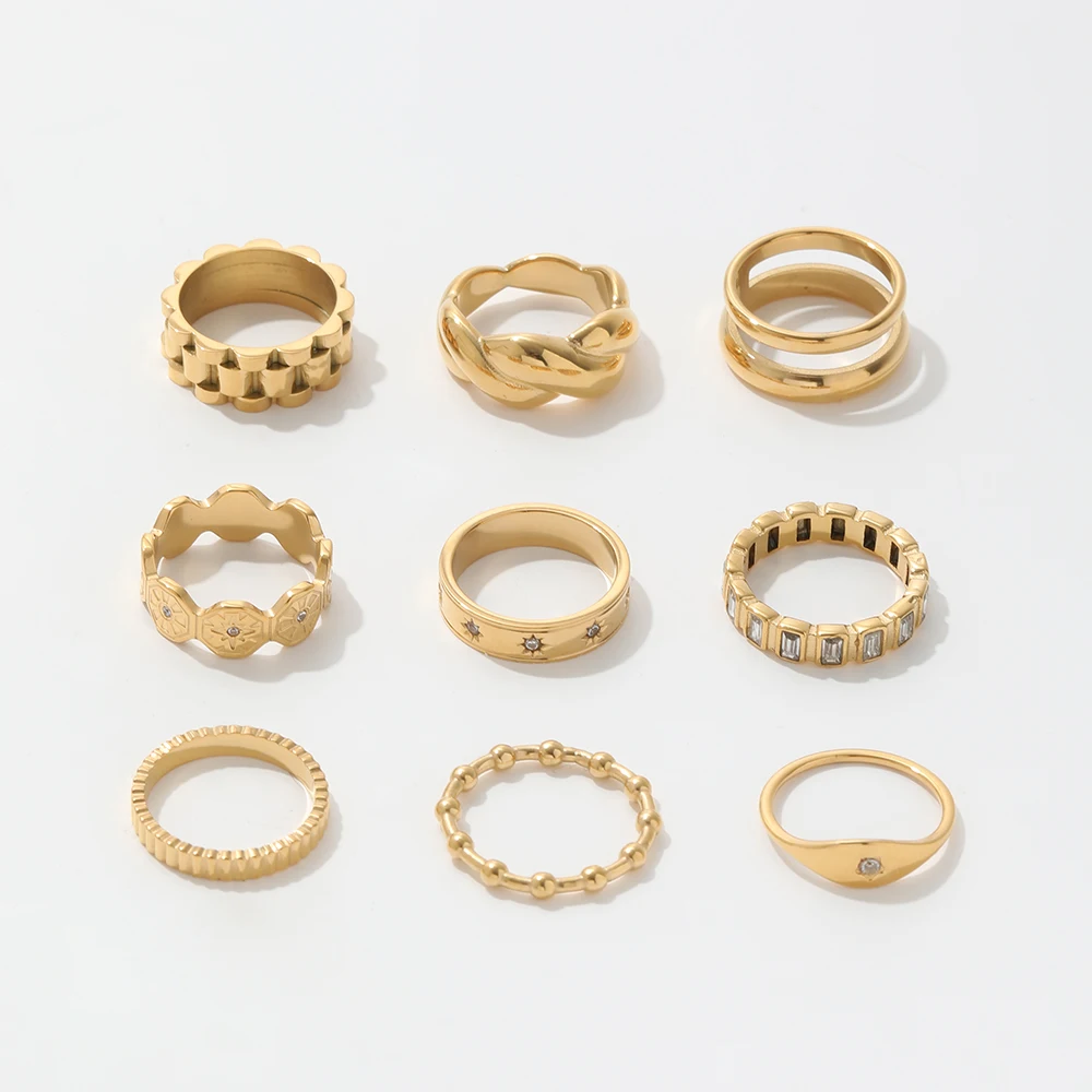 Joolim Jewelry Wholesale 18K Gold Plated Zirconia Star Surround Stainless Steel Band  Ring for Women Jewelry