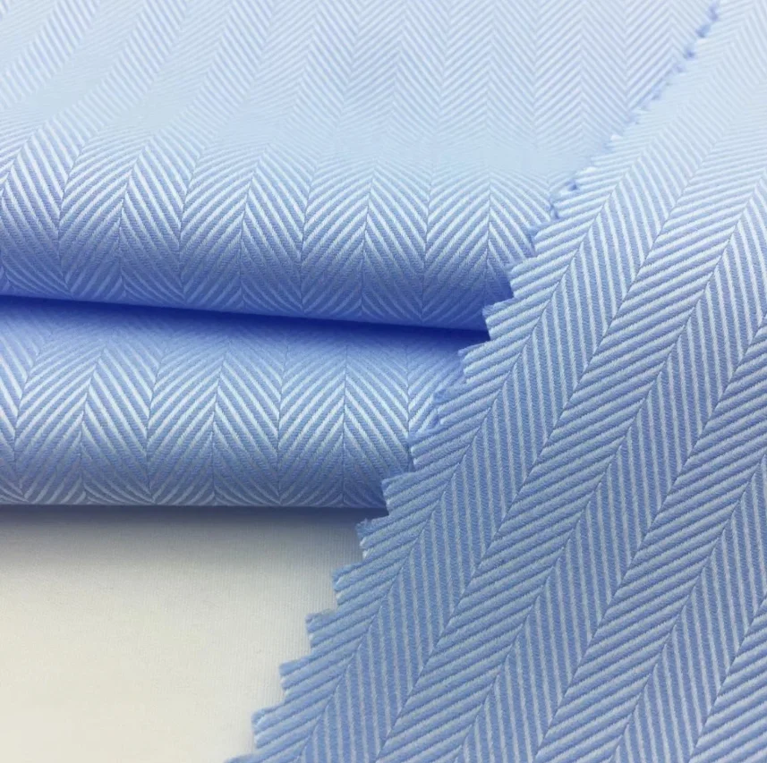 Herringbone CVC 125gsm Yarn Dyed Men Shirting Fabric for uniform&workwear breathable skin friendly factory fast delivery