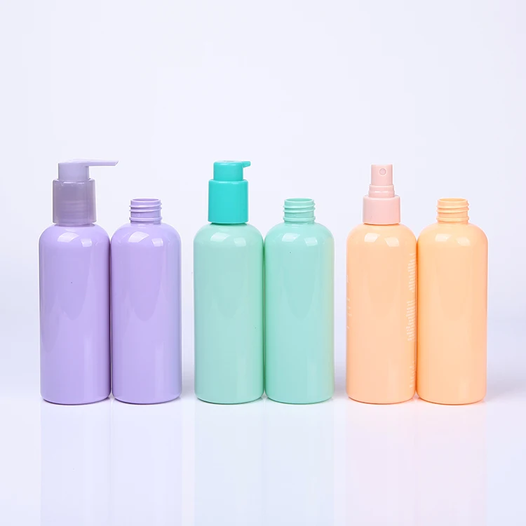 
100ml 200ml Bright Color Round Cylinder PET Plastic Cosmetic Bottle 