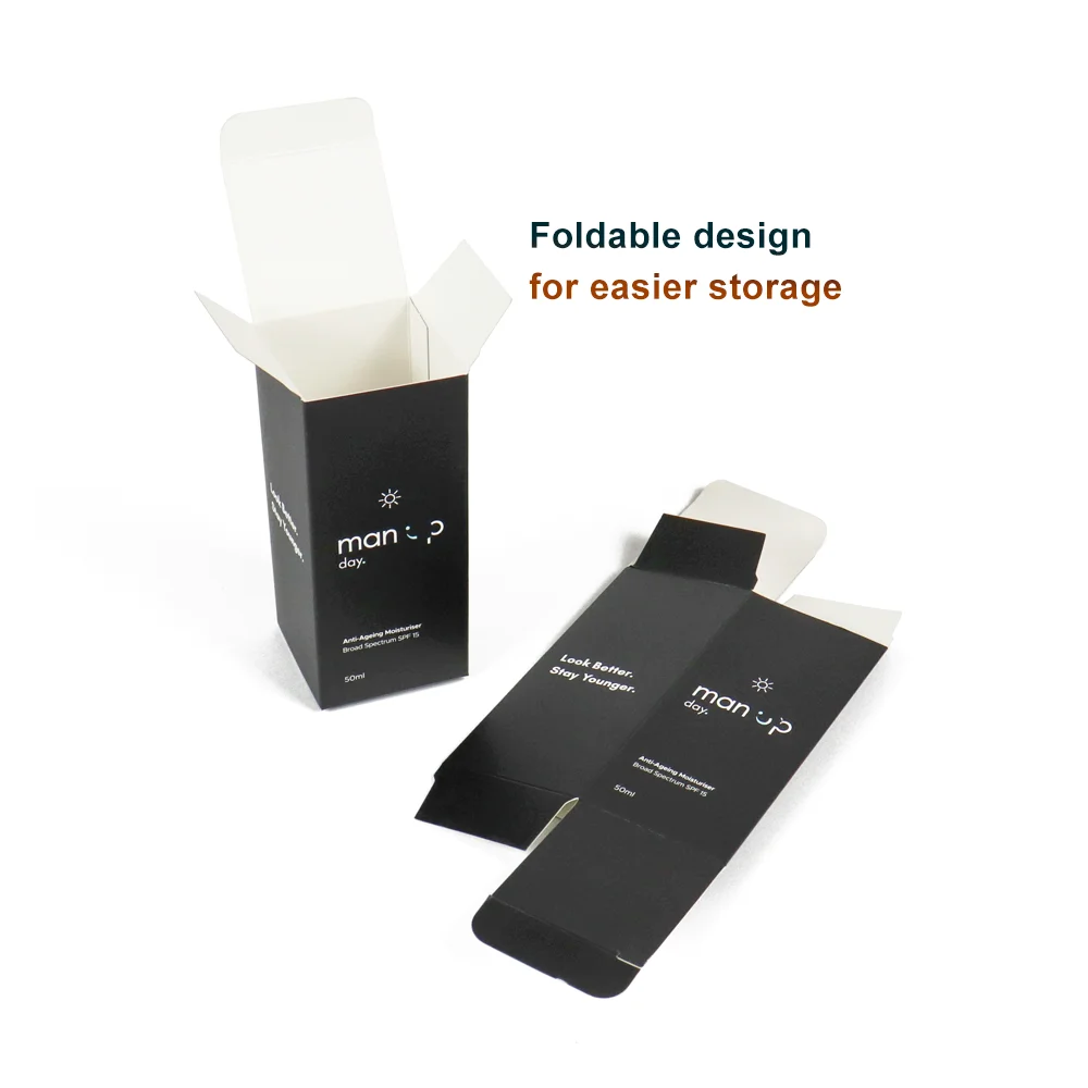 Custom Eco Friendly Biodegradable Product Cardboard Packaging Box Black Card Paper Skincare Cosmetic Suntan Lotion Paper Box