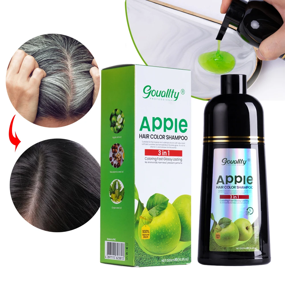 Wholesale Organic Herbal Apple Natural Hair Dye Shampoo Women Men Cover Grey White Colour Black Hair Color Shampoo
