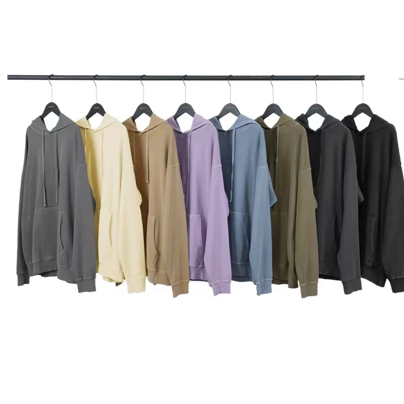 TODOMORE unisex 100% cotton French Terry solid color vintage style street wear pull over Kangaroo pocket retro hoodie