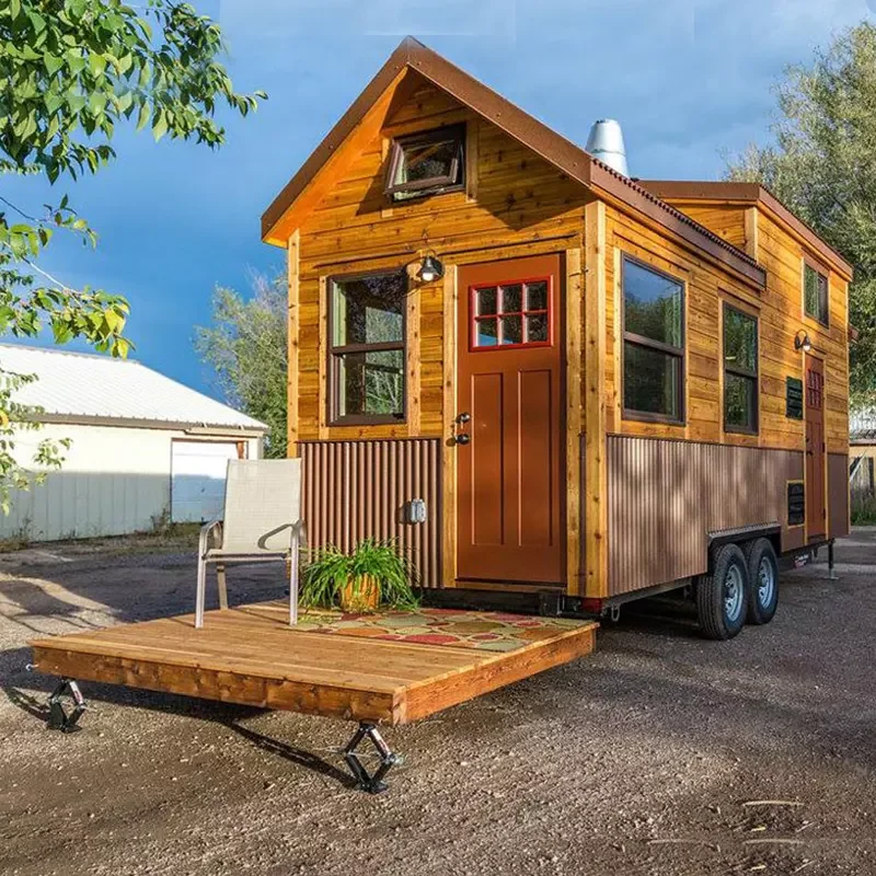Fully equipped wooden prefabricated green tiny home mobile trailer houses